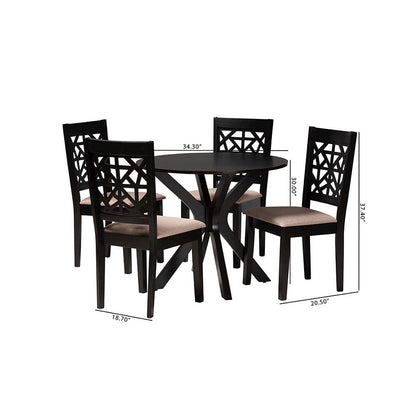Karel Modern Beige Fabric and Espresso Brown Finished Wood 5-Piece Dining Set