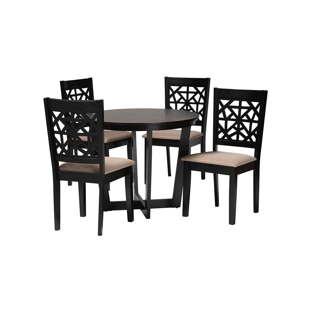 Jamie Moden Beige Fabric and Dark Brown Finished Wood 5-Piece Dining Set