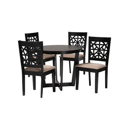 Jamie Moden Beige Fabric and Dark Brown Finished Wood 5-Piece Dining Set
