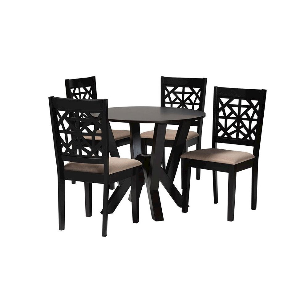 Felice Modern Beige Fabric and Dark Brown Finished Wood 5-Piece Dining Set