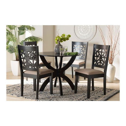 Lena Modern Beige Fabric and Dark Brown Finished Wood 5-Piece Dining Set