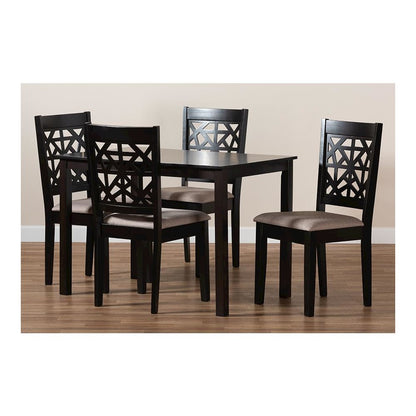 Sand Fabric Upholstered and Espresso Brown Finished Wood 5-Piece Dining Set