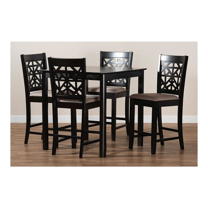 Sand Fabric Upholstered and Espresso Brown Finished Wood 5-Piece Pub Dining Set