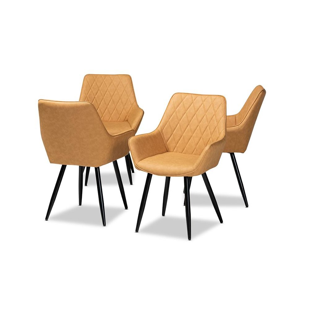 Leather Upholstered and Black Metal 4-Piece Dining Chair Set