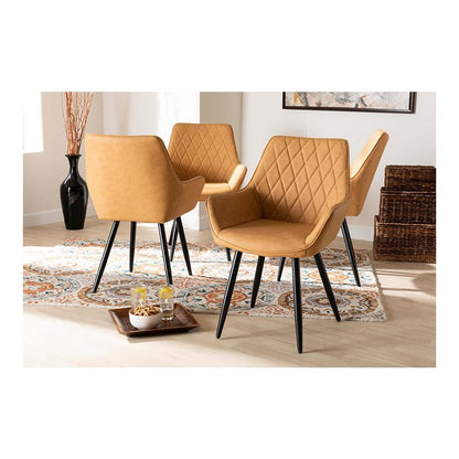 Leather Upholstered and Black Metal 4-Piece Dining Chair Set