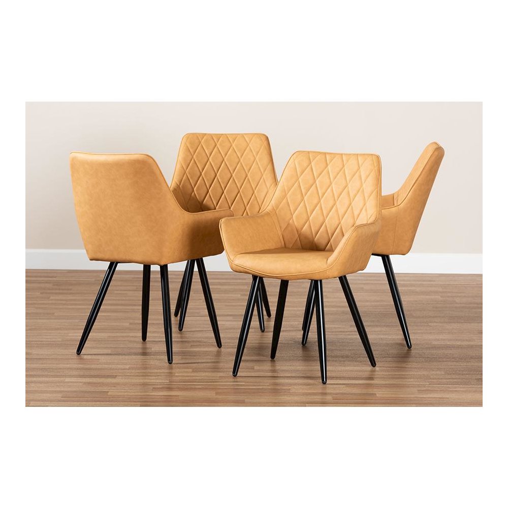 Leather Upholstered and Black Metal 4-Piece Dining Chair Set