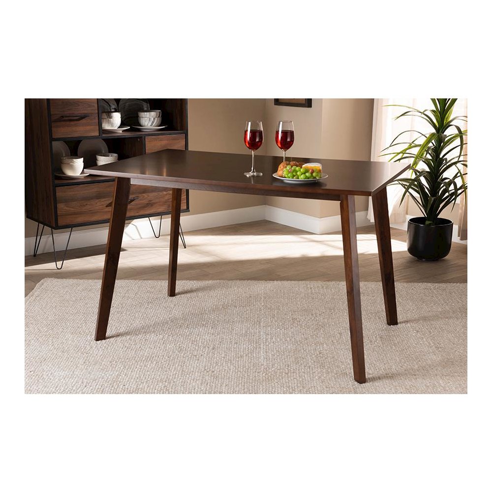 Transitional Walnut Brown Finished Rectangular Wood Dining Table