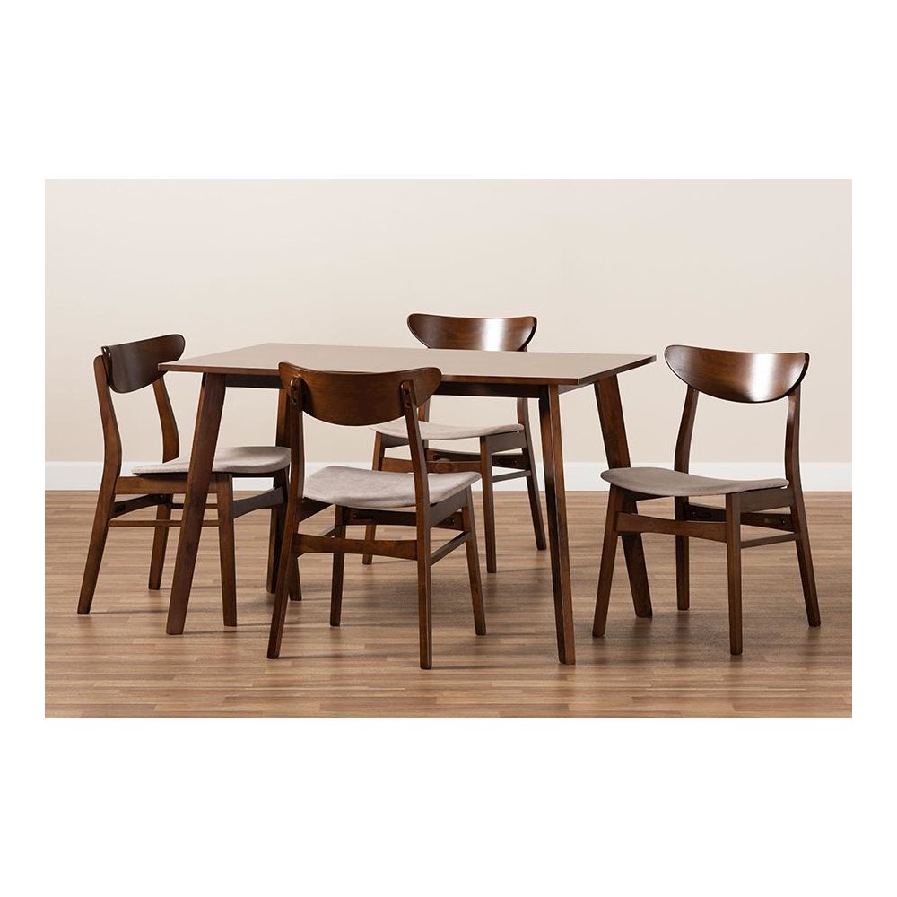 Walnut Brown Finished Wood 5-Piece Dining Set