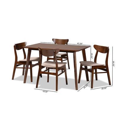 Walnut Brown Finished Wood 5-Piece Dining Set
