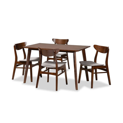 Walnut Brown Finished Wood 5-Piece Dining Set