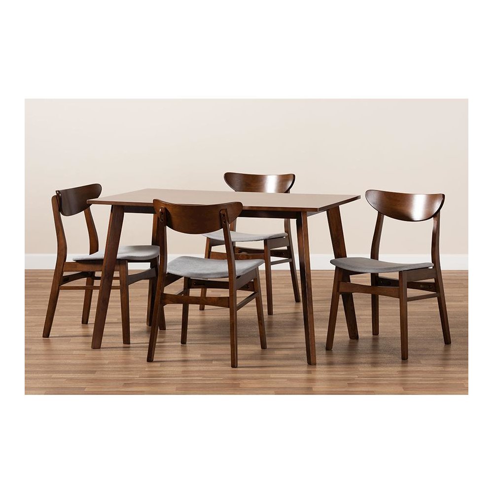 Walnut Brown Finished Wood 5-Piece Dining Set