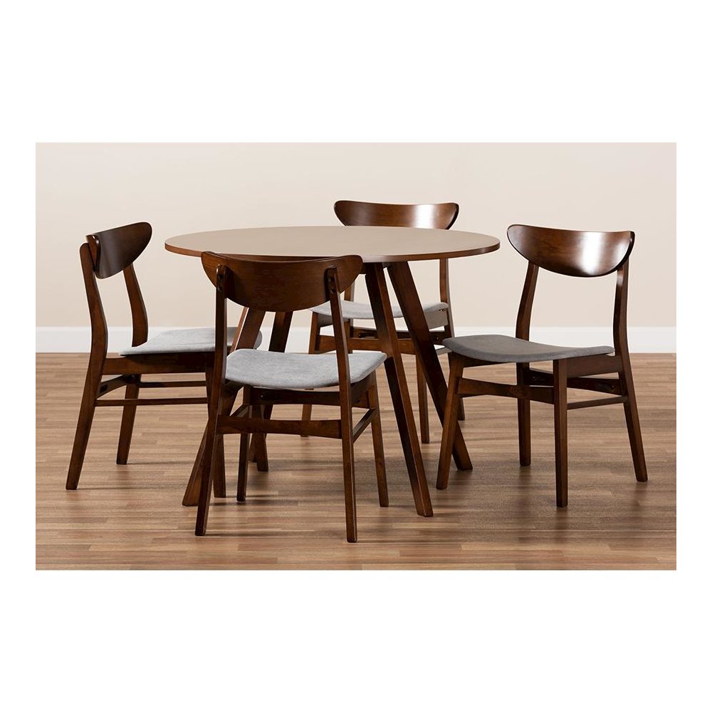 Walnut Brown Finished Wood 5-Piece Dining Set