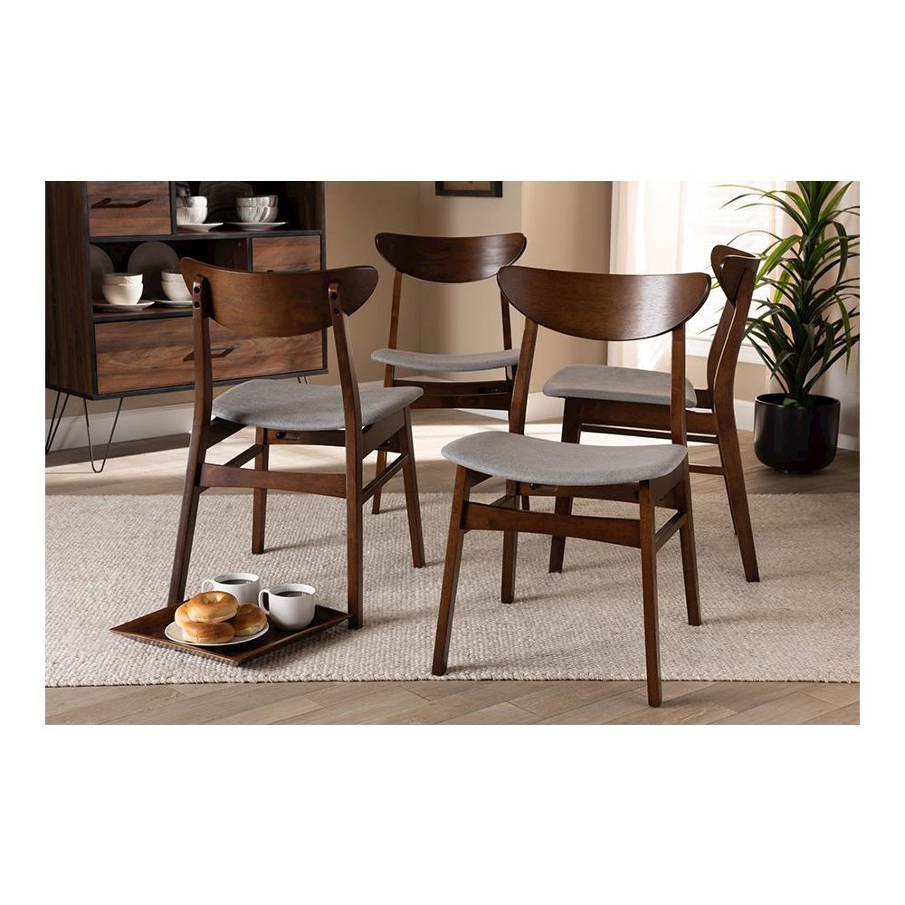 Walnut Brown Finished Wood 4-Piece Dining Chair Set