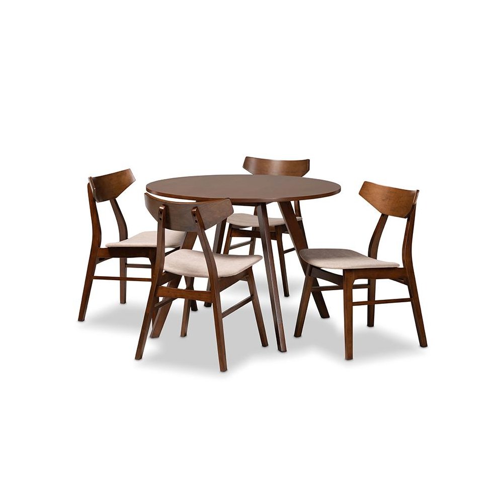 Walnut Brown Finished Wood 5-Piece Dining Set