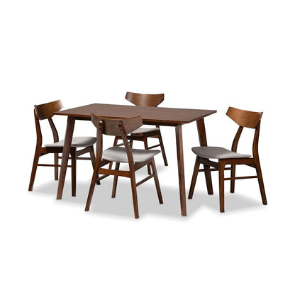 Walnut Brown Finished Wood 5-Piece Dining Set