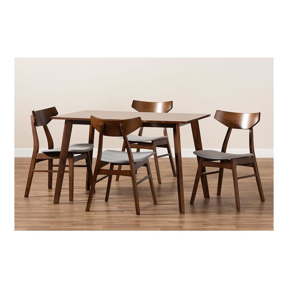 Walnut Brown Finished Wood 5-Piece Dining Set