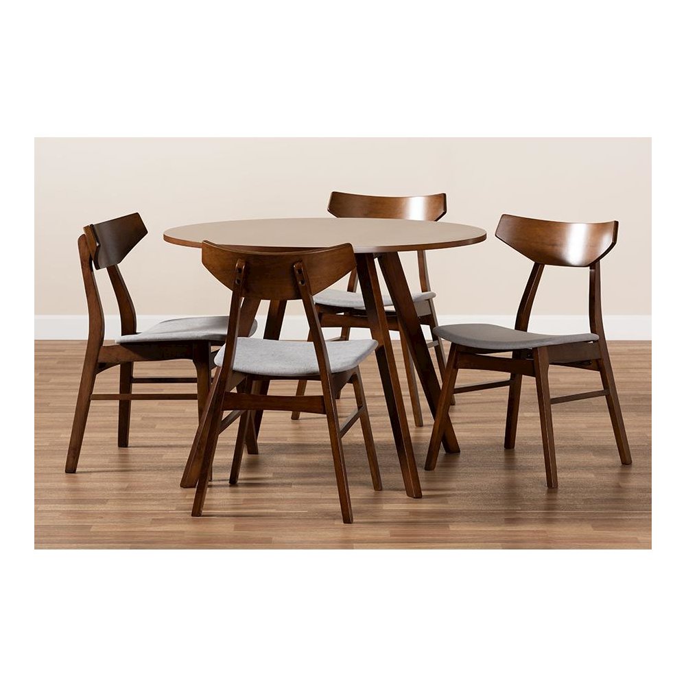 Walnut Brown Finished Wood 5-Piece Dining Set