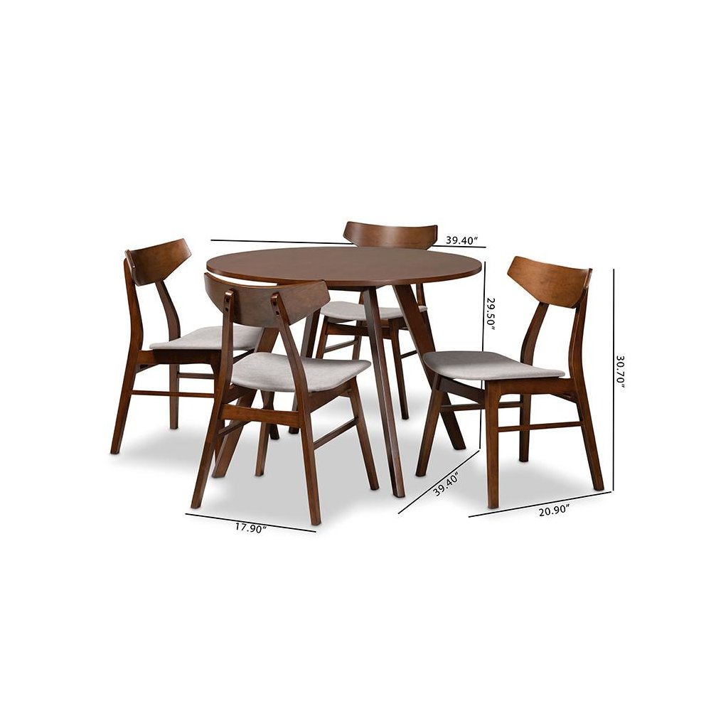 Walnut Brown Finished Wood 5-Piece Dining Set