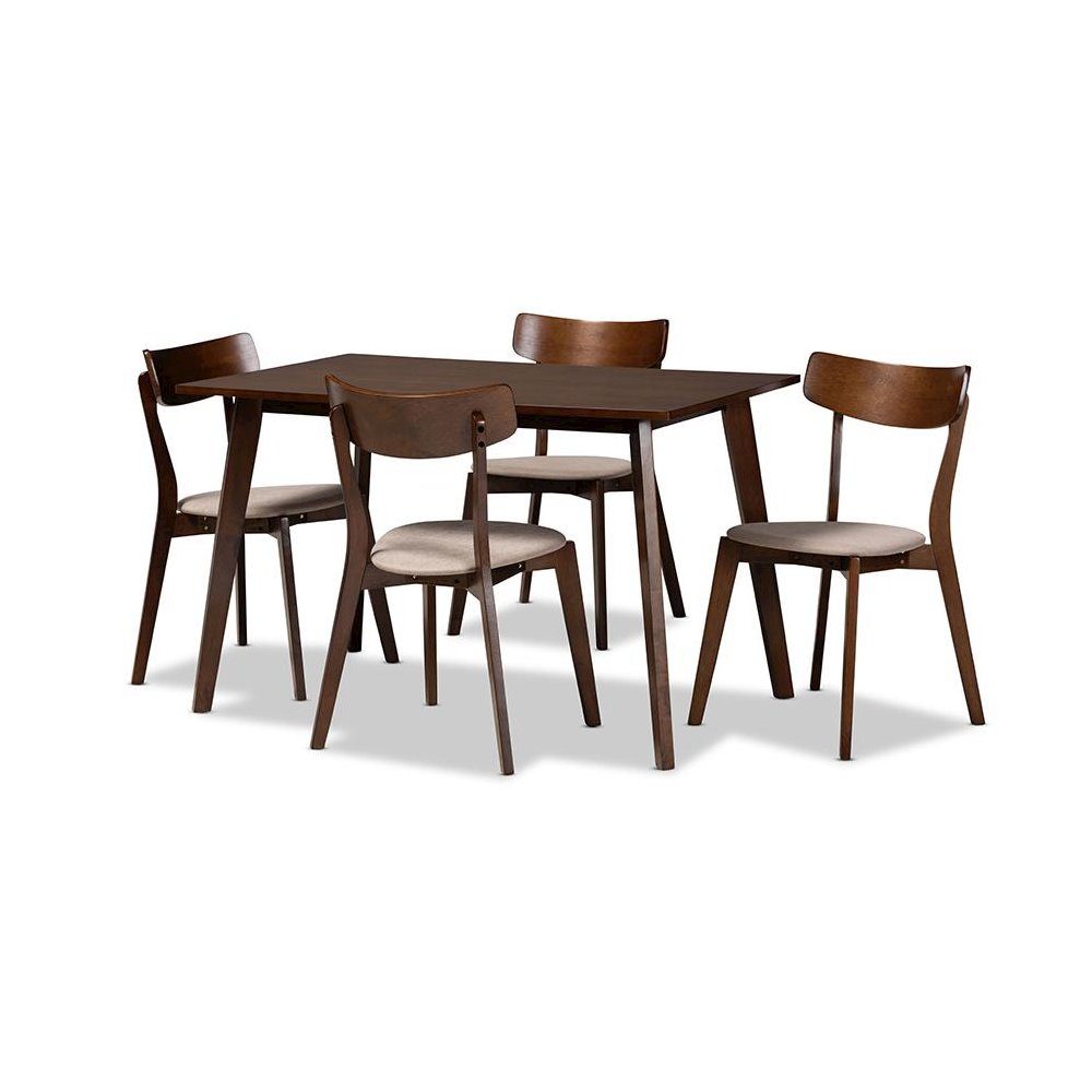 Walnut Brown Finished Wood 5-Piece Dining Set