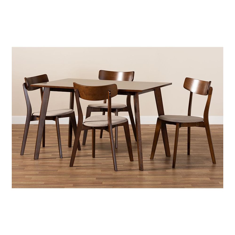 Walnut Brown Finished Wood 5-Piece Dining Set