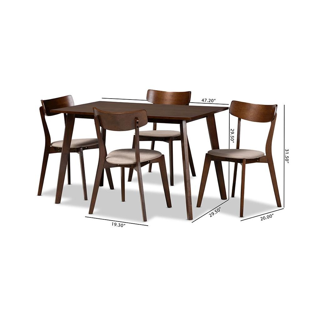 Walnut Brown Finished Wood 5-Piece Dining Set
