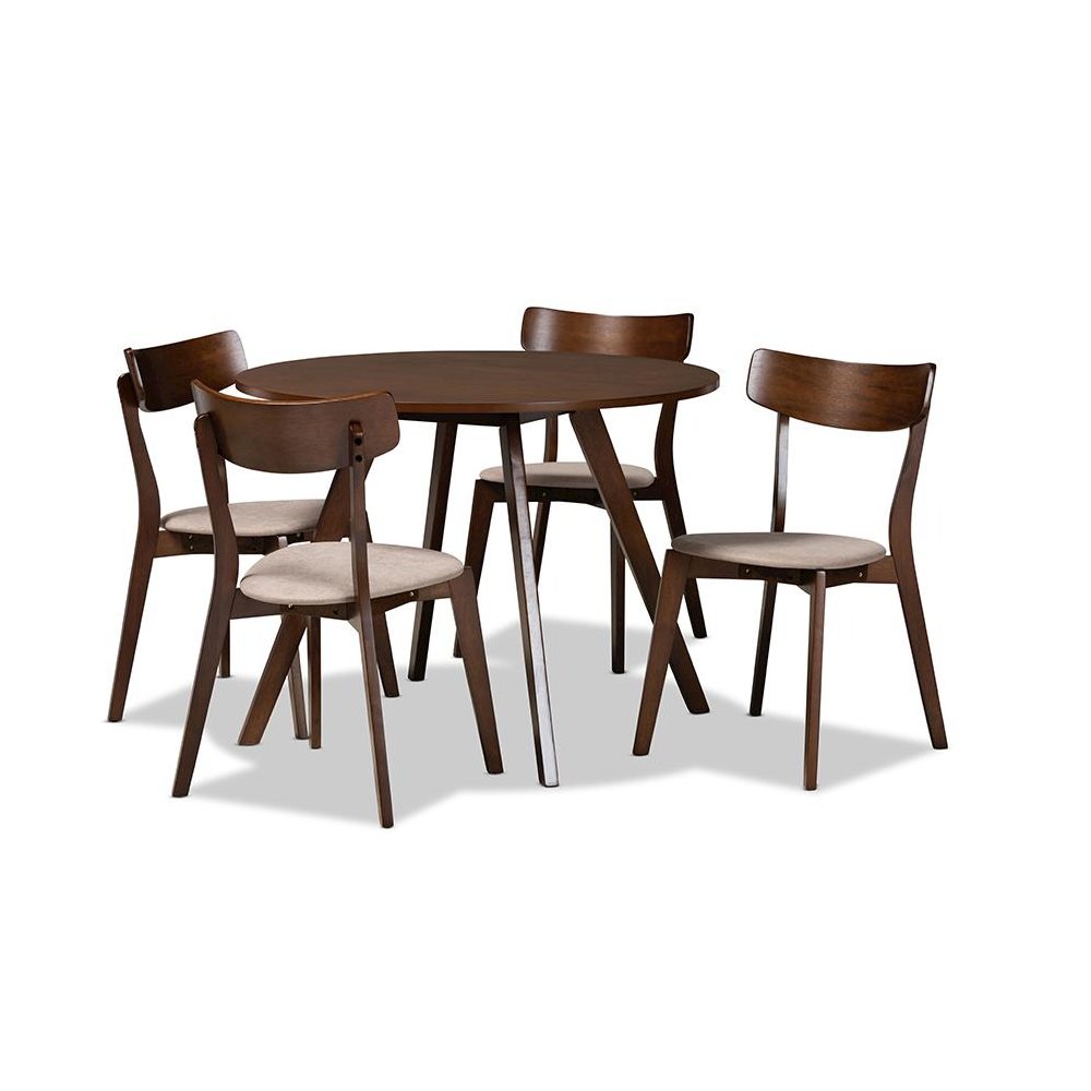 Walnut Brown Finished Wood 5-Piece Dining Set