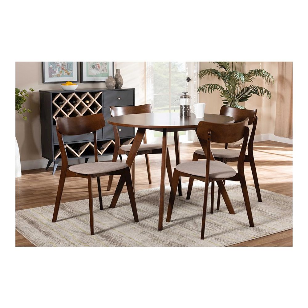 Walnut Brown Finished Wood 5-Piece Dining Set