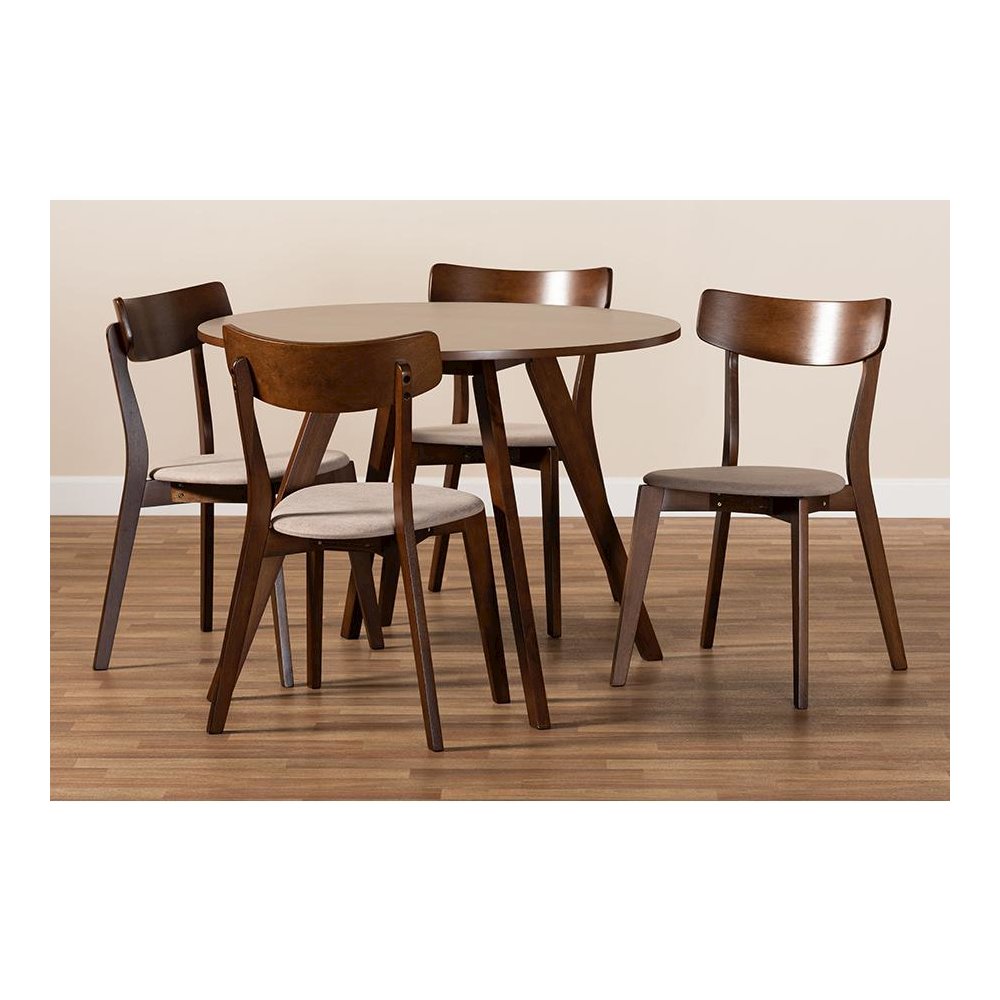 Walnut Brown Finished Wood 5-Piece Dining Set