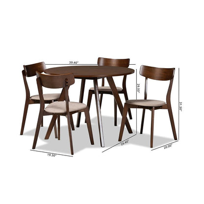 Walnut Brown Finished Wood 5-Piece Dining Set