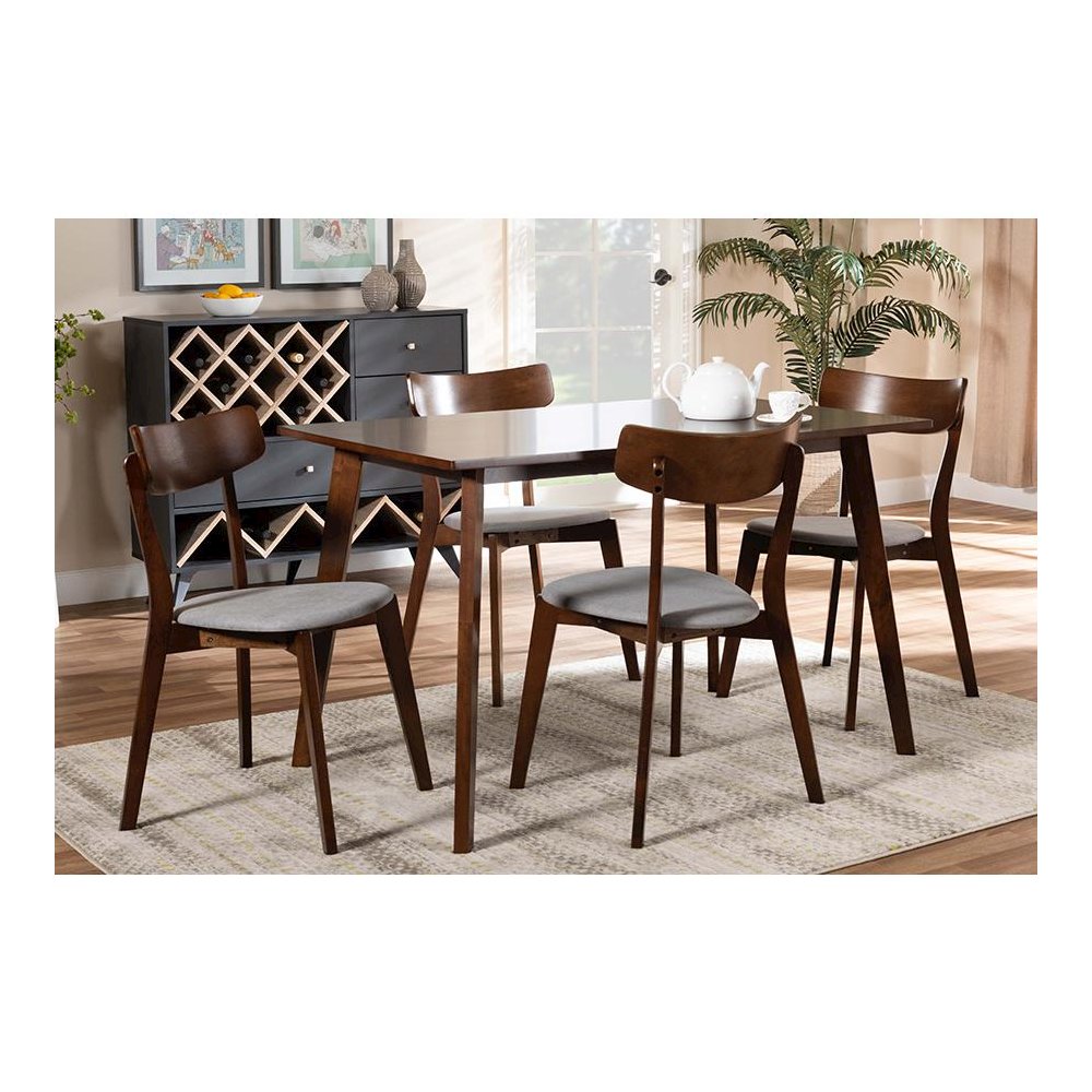 Walnut Brown Finished Wood 5-Piece Dining Set