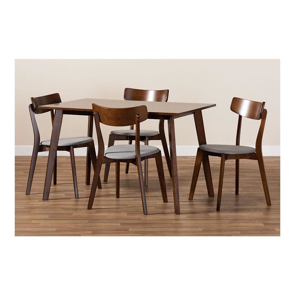 Walnut Brown Finished Wood 5-Piece Dining Set