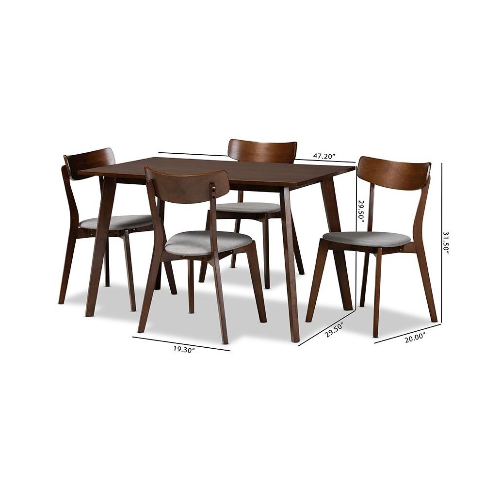 Walnut Brown Finished Wood 5-Piece Dining Set