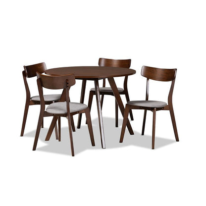 Walnut Brown Finished Wood 5-Piece Dining Set