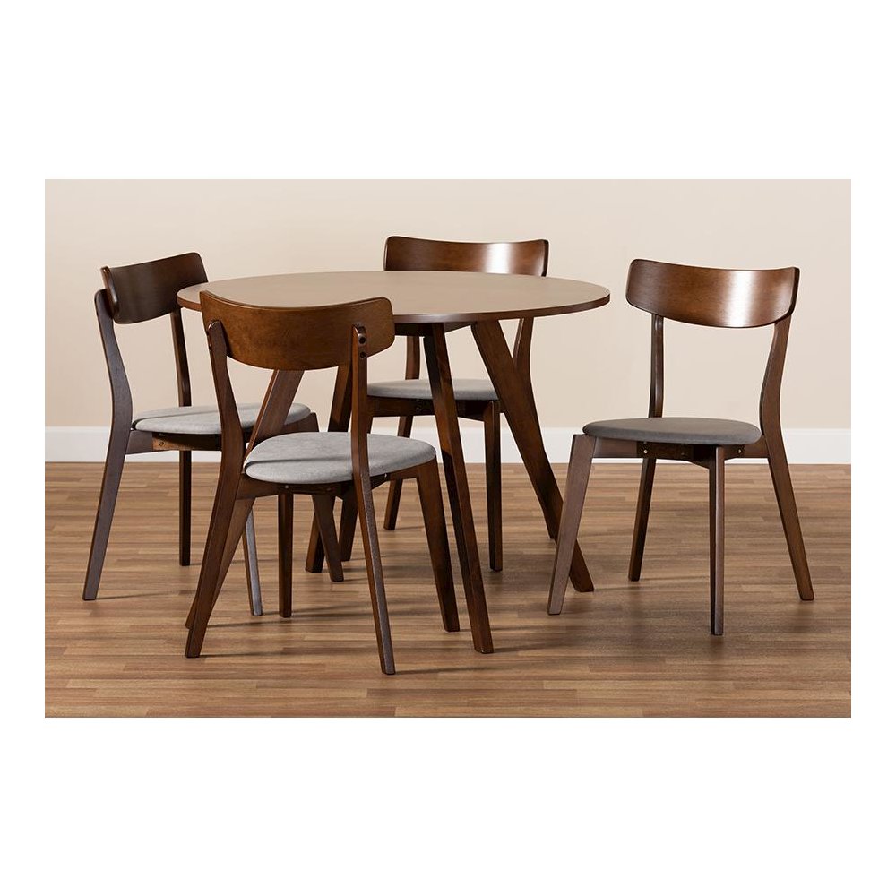 Walnut Brown Finished Wood 5-Piece Dining Set