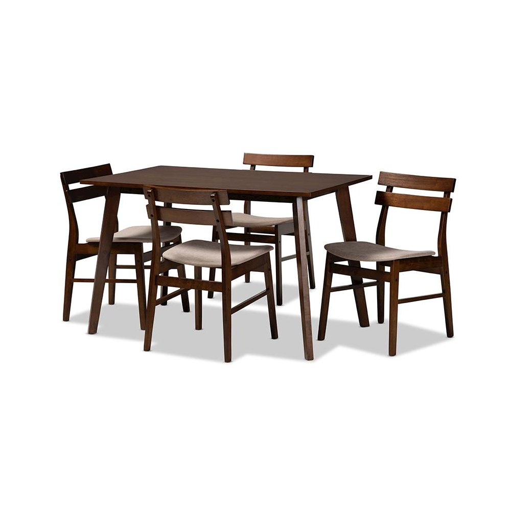 Walnut Brown Finished Wood 5-Piece Dining Set
