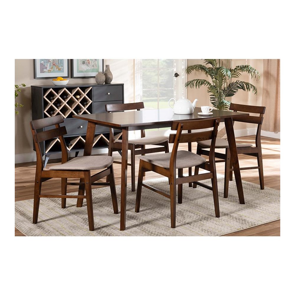 Walnut Brown Finished Wood 5-Piece Dining Set