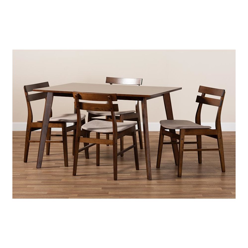 Walnut Brown Finished Wood 5-Piece Dining Set