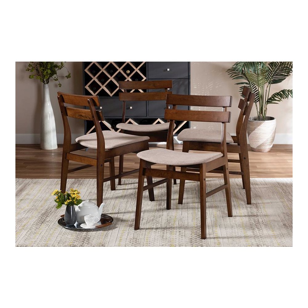 Walnut Brown Finished Wood 4-Piece Dining Chair Set