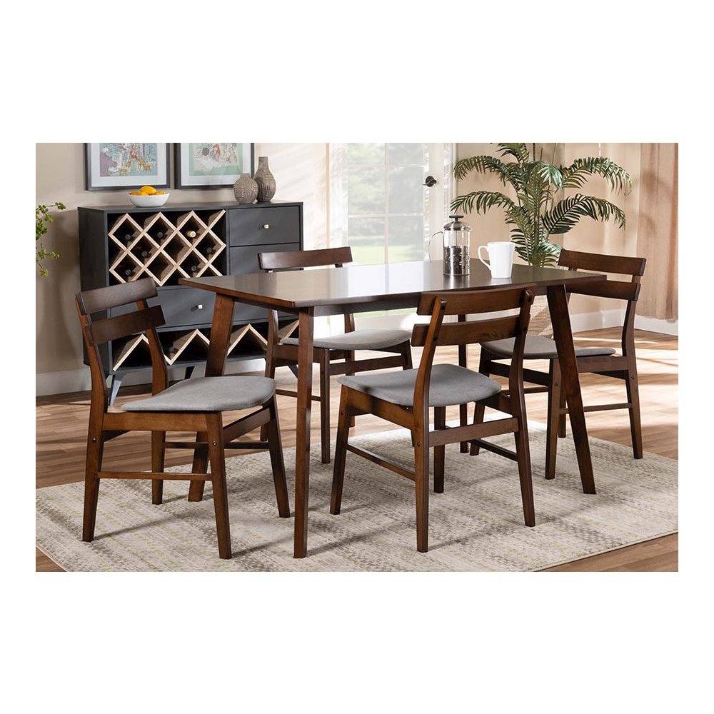 Walnut Brown Finished Wood 5-Piece Dining Set