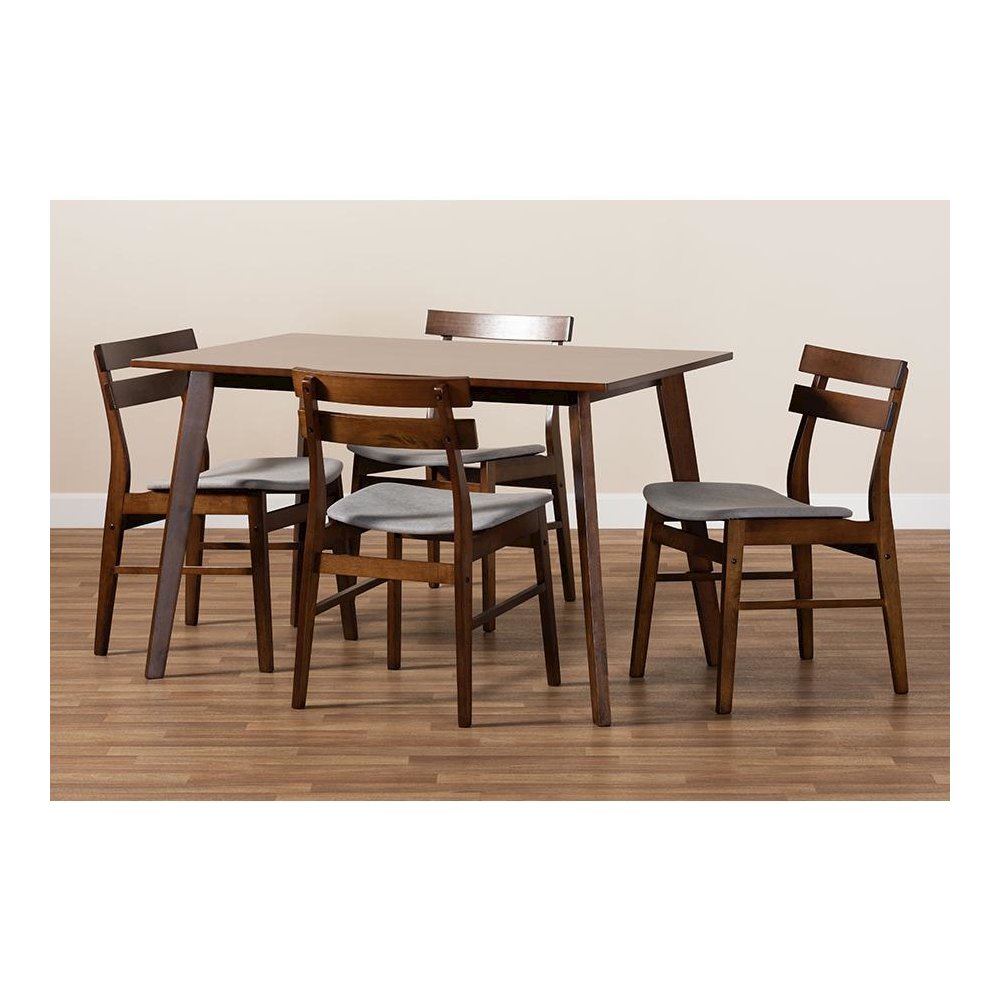 Walnut Brown Finished Wood 5-Piece Dining Set
