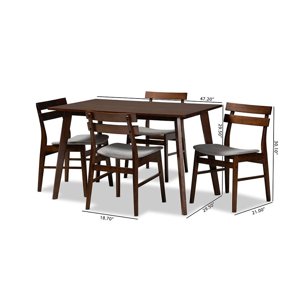 Walnut Brown Finished Wood 5-Piece Dining Set
