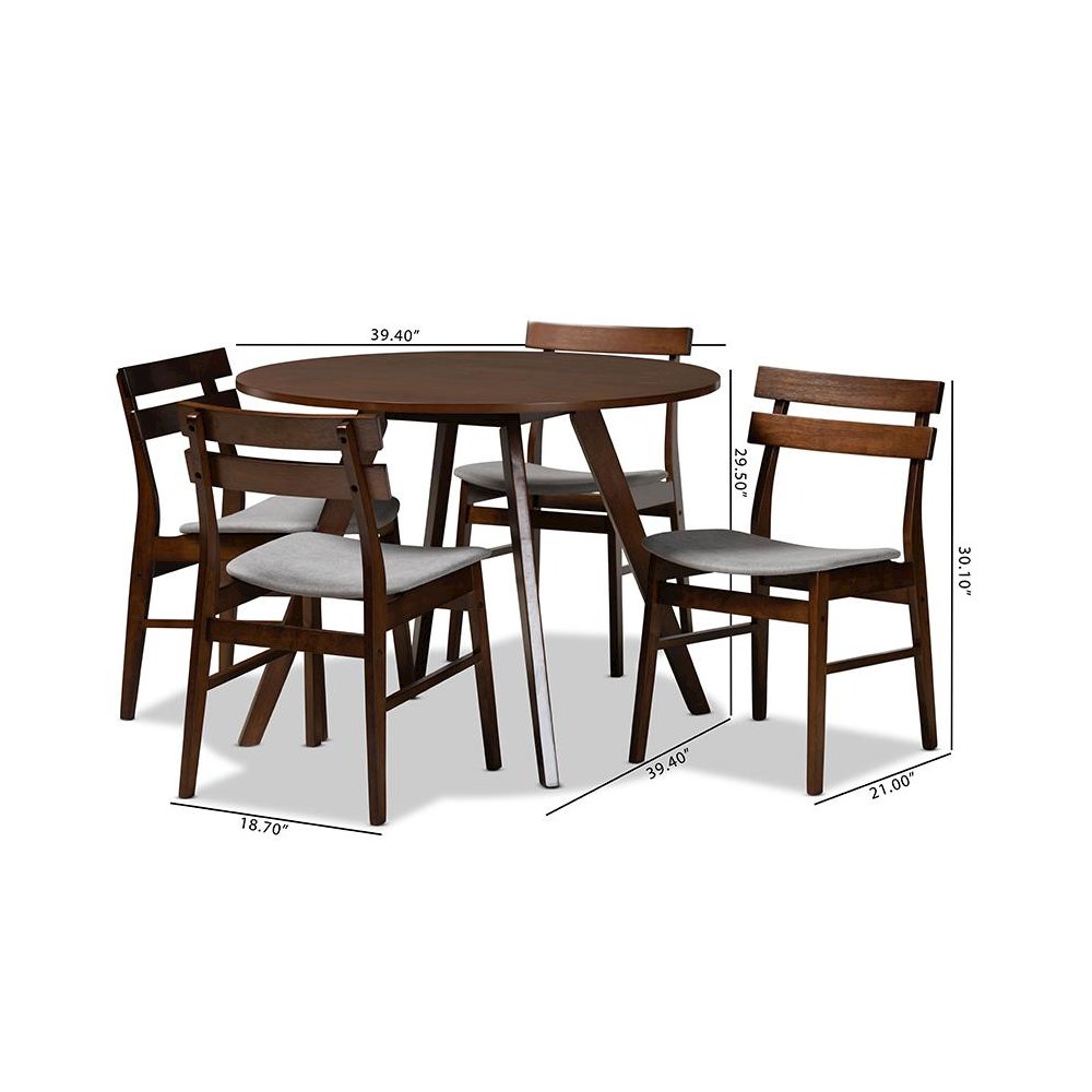 Walnut Brown Finished Wood 5-Piece Dining Set