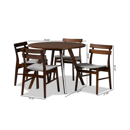 Walnut Brown Finished Wood 5-Piece Dining Set
