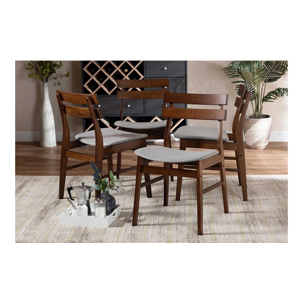 Walnut Brown Finished Wood 4-Piece Dining Chair Set