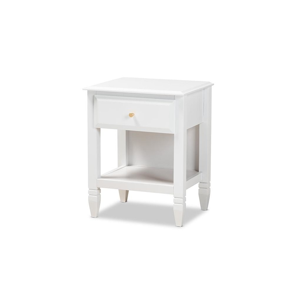 Naomi Classic and Transitional White Finished Wood 1-Drawer Bedroom Nightstand