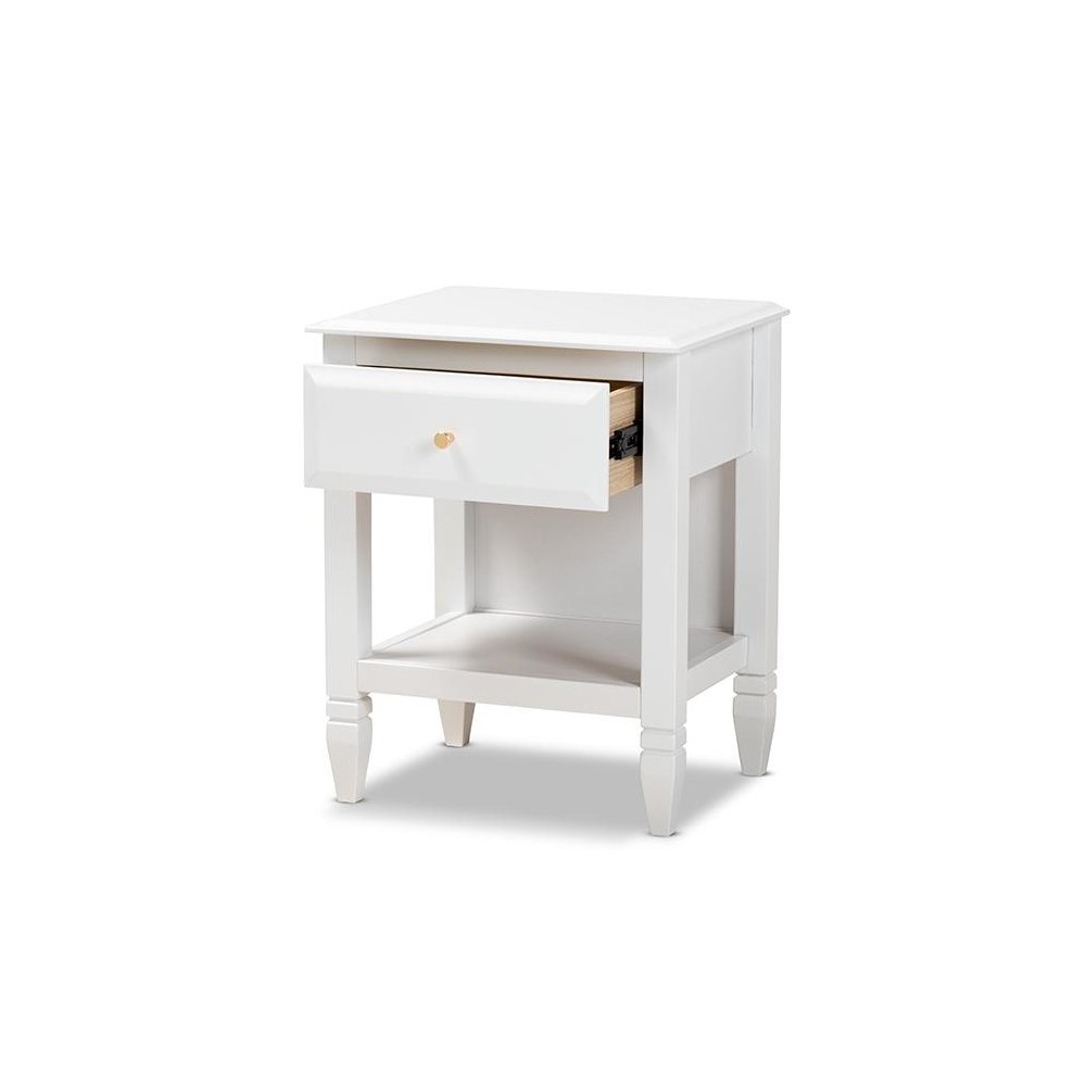 Naomi Classic and Transitional White Finished Wood 1-Drawer Bedroom Nightstand