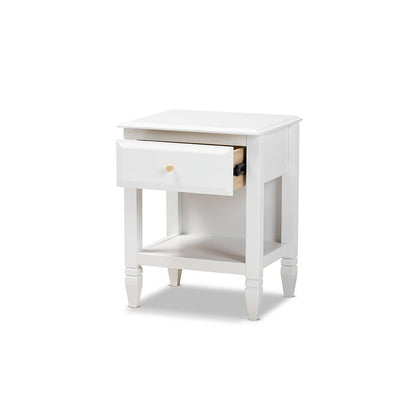 Naomi Classic and Transitional White Finished Wood 1-Drawer Bedroom Nightstand