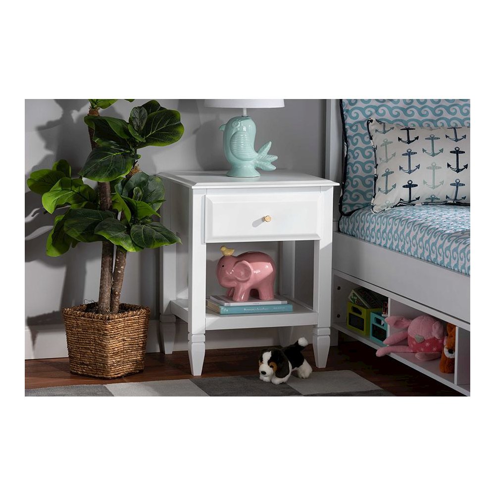 Naomi Classic and Transitional White Finished Wood 1-Drawer Bedroom Nightstand
