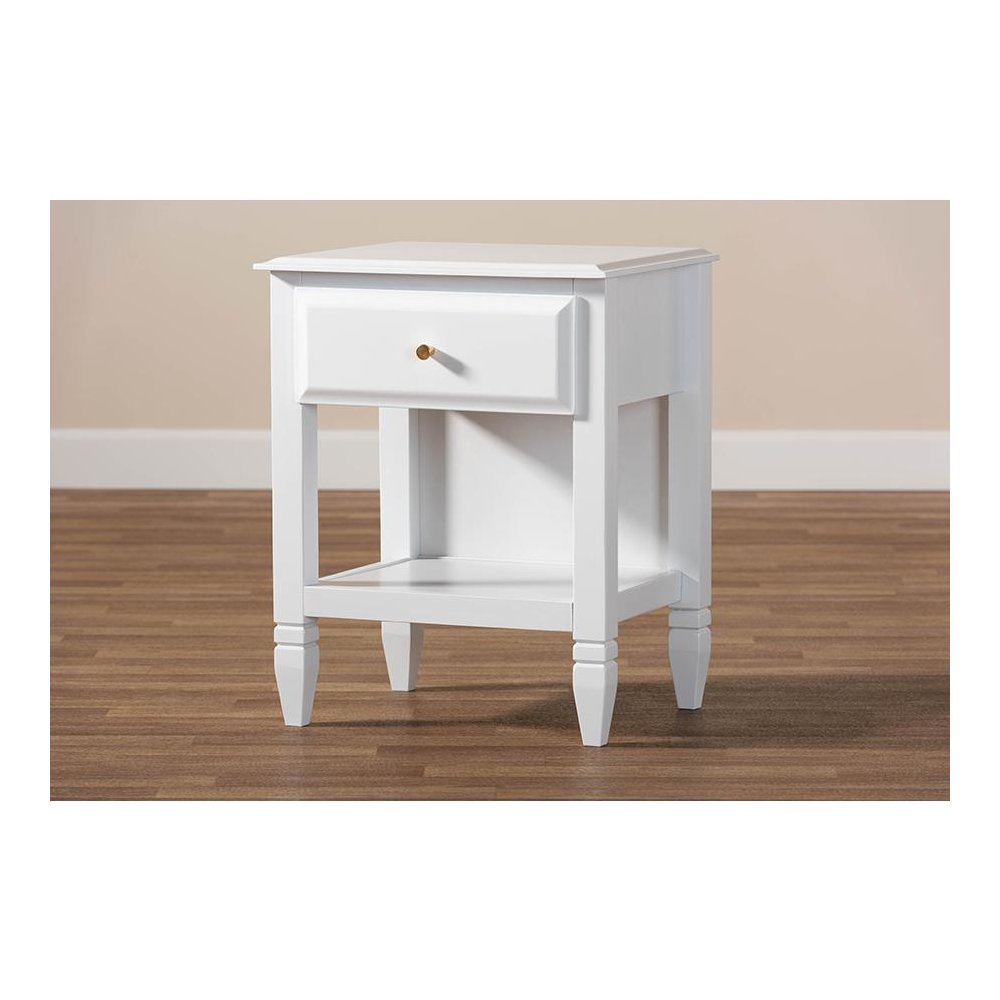 Naomi Classic and Transitional White Finished Wood 1-Drawer Bedroom Nightstand
