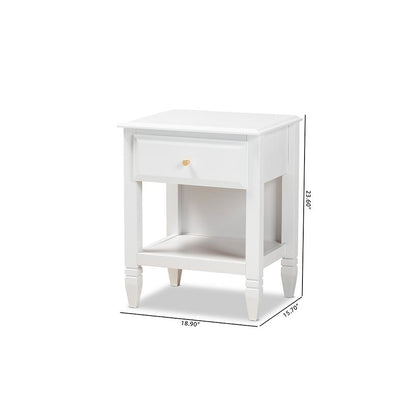Naomi Classic and Transitional White Finished Wood 1-Drawer Bedroom Nightstand